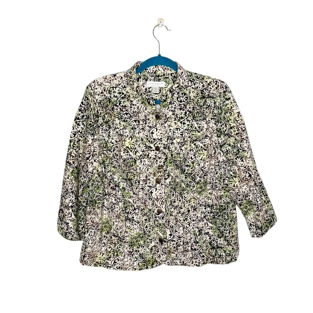 Christopher & Banks Linen Blend Trellis Print Lightweight Jacket